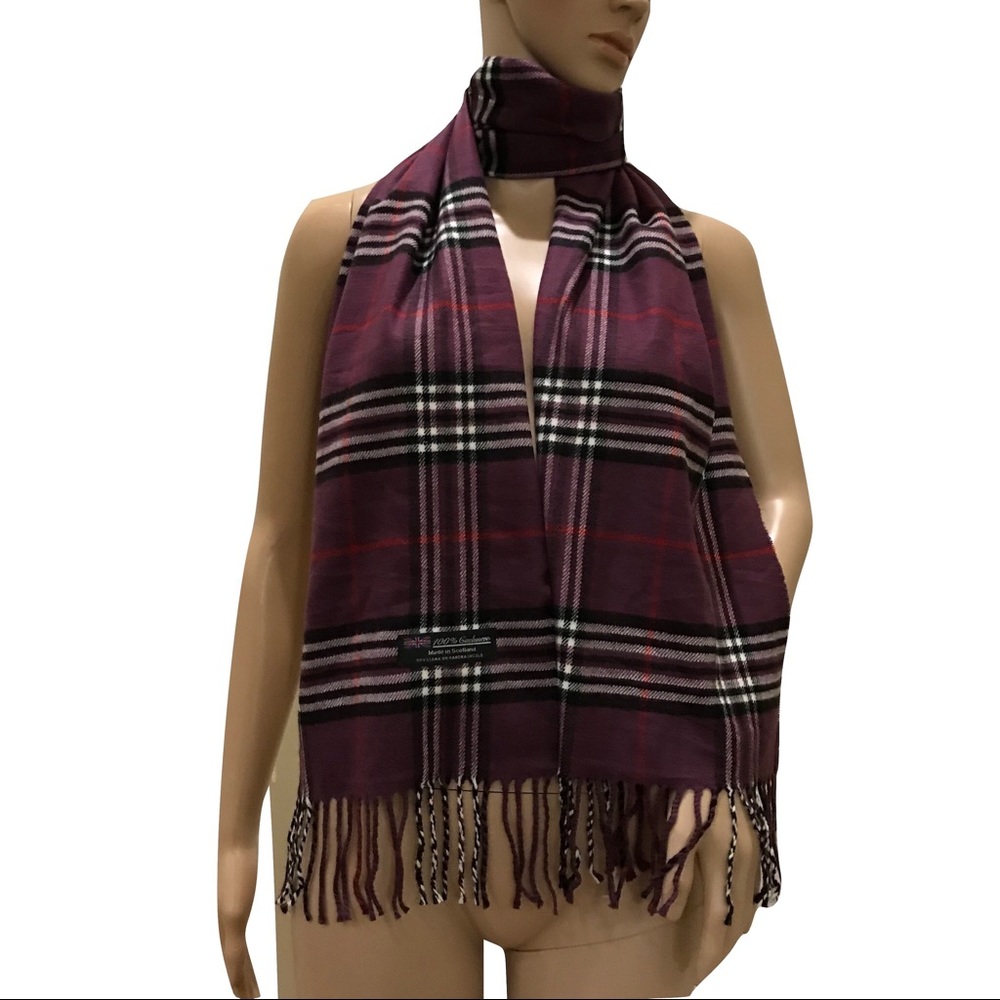 100% Cashmere Super Soft Purple Plaid Scarf